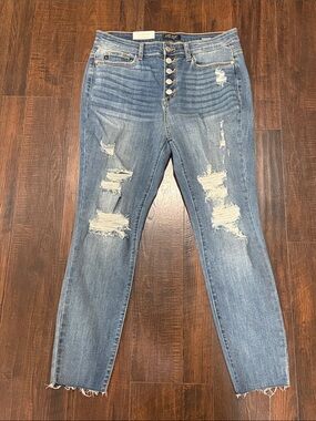 Judy Blue Medium Blue Distressed High-Rise Skinny Jeans